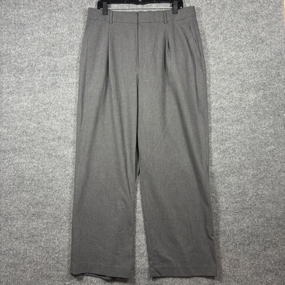 Uniqlo Pleated Wide Leg Trousers Mens 32-33 (Fits 34x30) Gray Stretch Pants